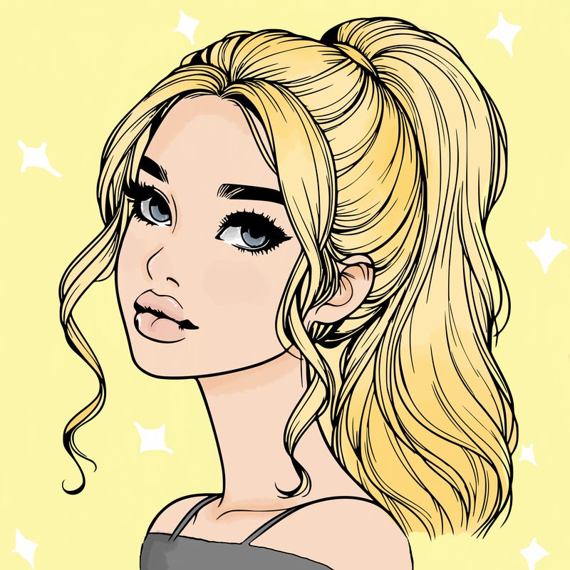 realistic girl with a ponytail on her hair and lips