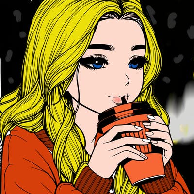 realistic girl drinking coffee