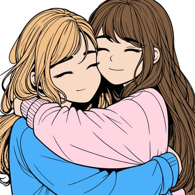 realistic two girls hugging