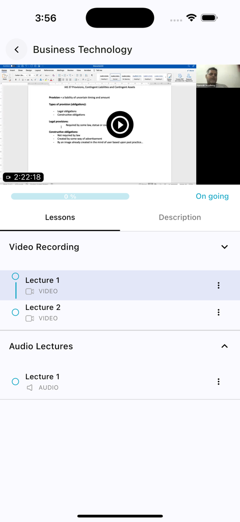 Hamzah Academy - Hamzah Academy app screen showing a video lesson and list of recordings