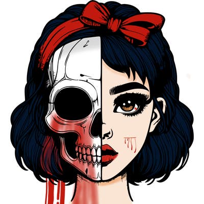 realistic girl with half skull mask