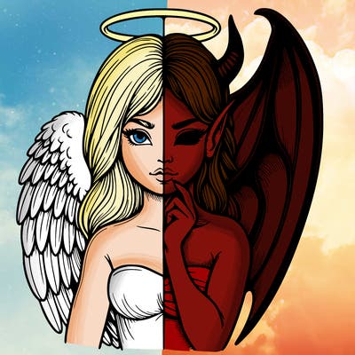 realistic angel half demon