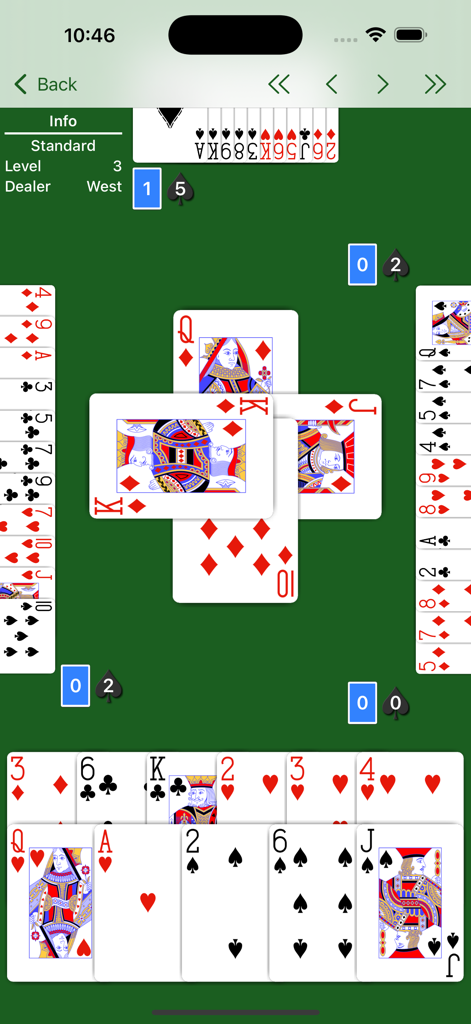 Spades - Expert AI - Gameplay of Spades Expert AI showing a trick in progress on a green card table