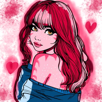 realistic girl with bangs looking over her shoulder