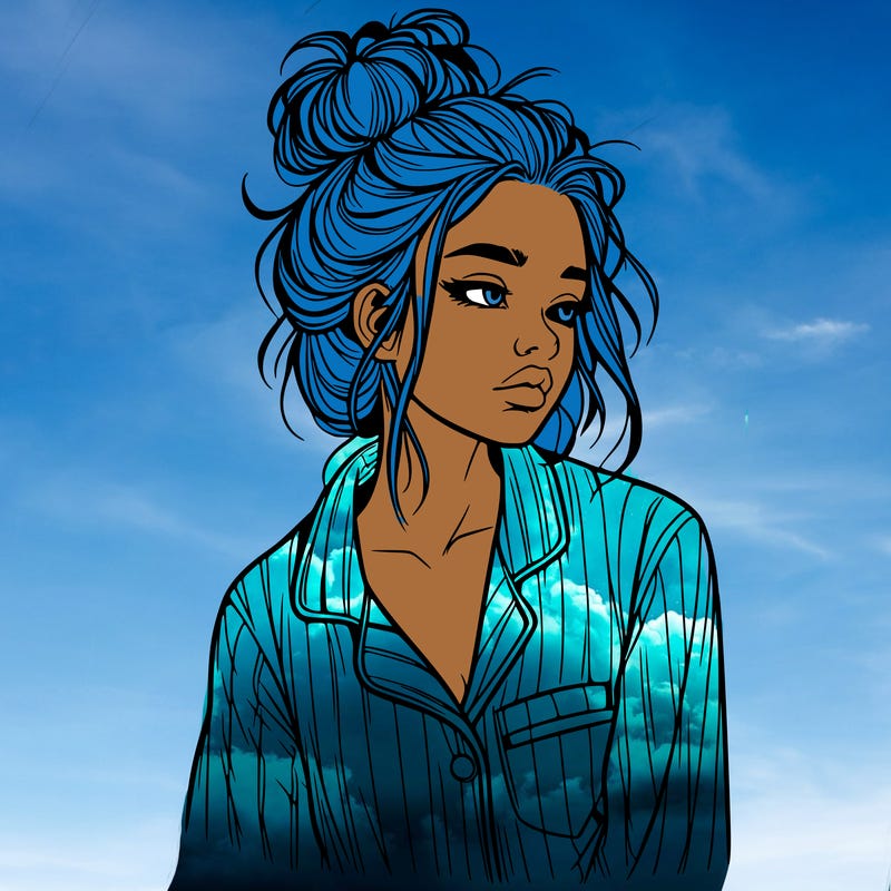 realistic woman with pajamas on and a messy bun