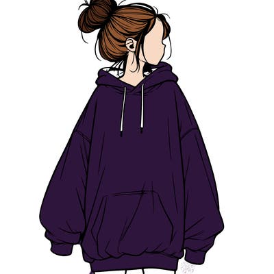 realistic girl with a oversized sweatshirt on and a bun