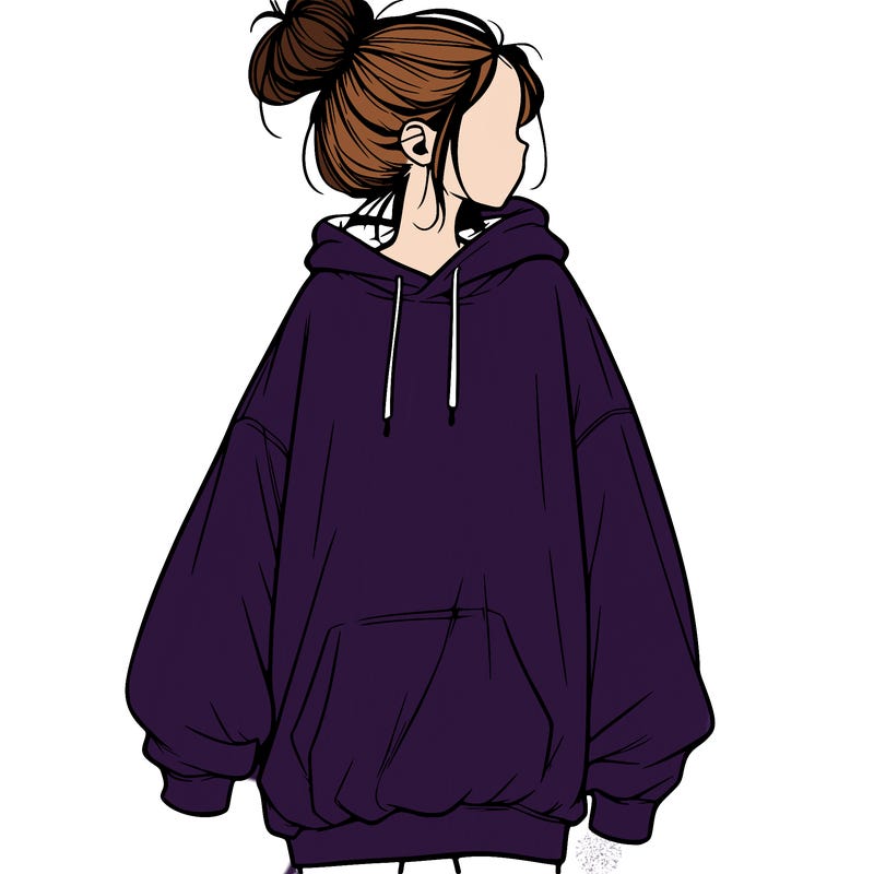 realistic girl with a oversized sweatshirt on and a bun