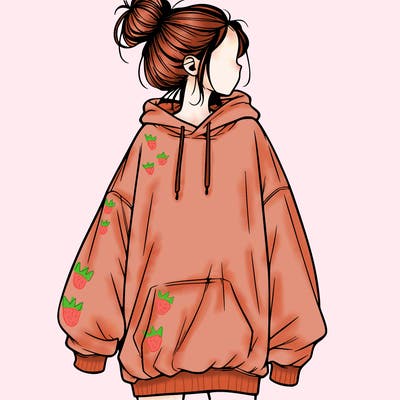 realistic girl with a oversized sweatshirt on and a bun