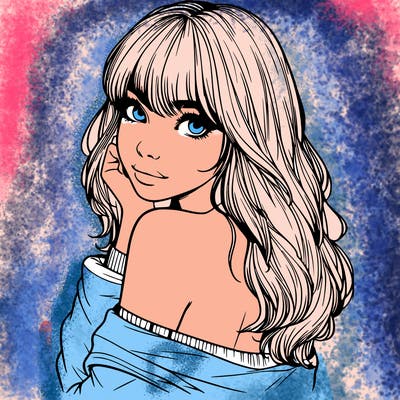 realistic girl with bangs looking over her shoulder