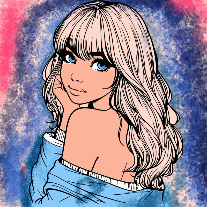 realistic girl with bangs looking over her shoulder