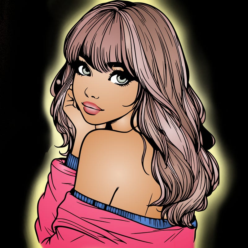 realistic girl with bangs looking over her shoulder