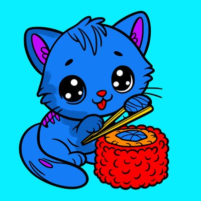 kitten playing with sushi