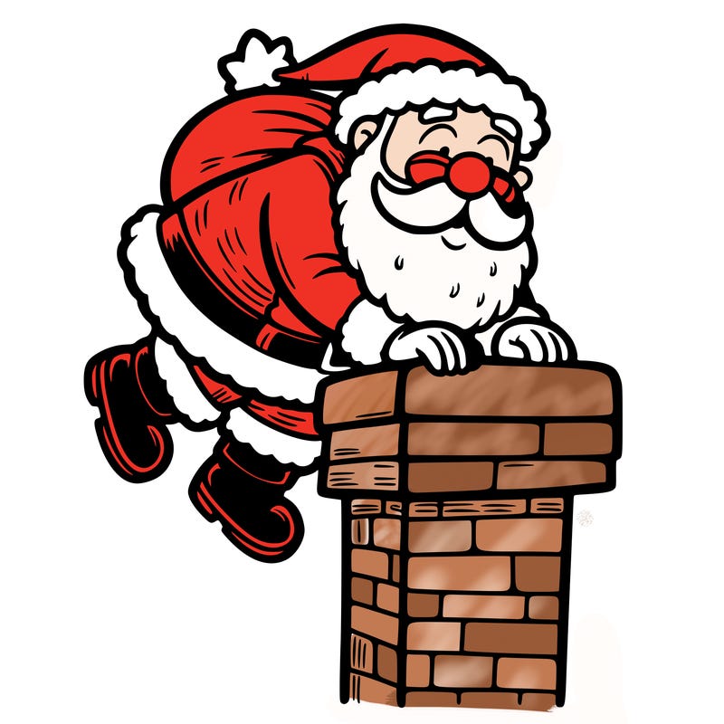 santa climbing down a chimney