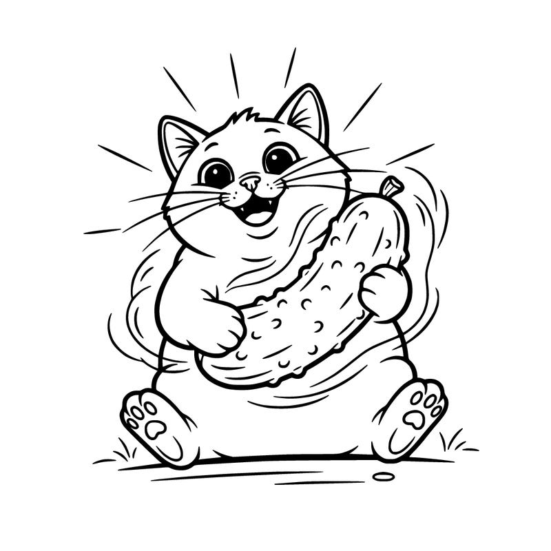 happy cat with a pickled