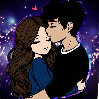 a realistic couple boy and girl hugging and kissing