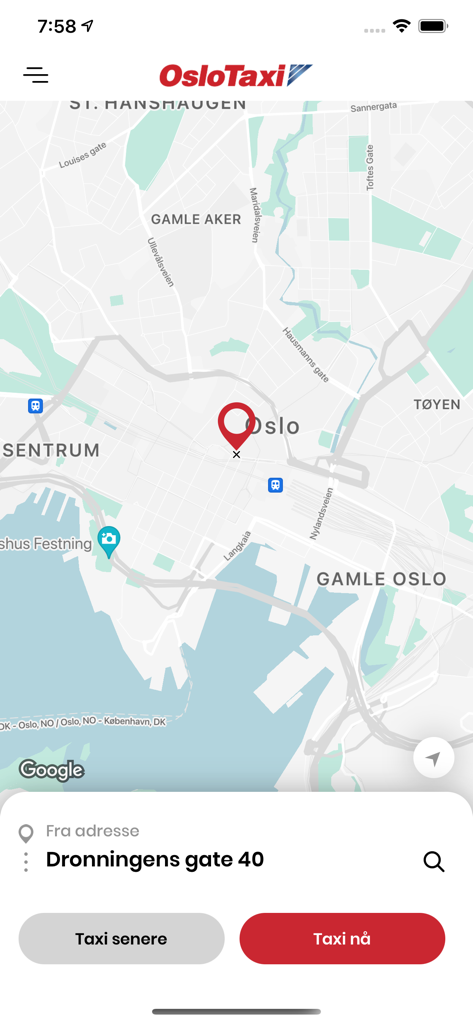 Taxifix - Taxifix mobile app interface showing a map of Oslo with options to book a taxi now or later