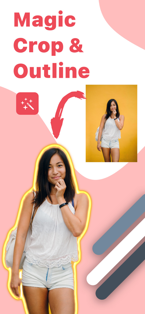 Thumbnail Creator for YouTube - Una foto de una mujer con el fondo eliminado y un contorno amarillo brillante para una pegatina de miniatura de YouTube.