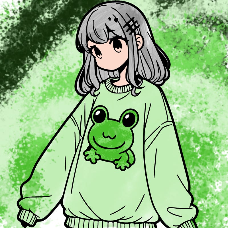 girl wearing frogging sweatshirt