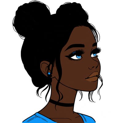 realistic girl with buns on the top of her head