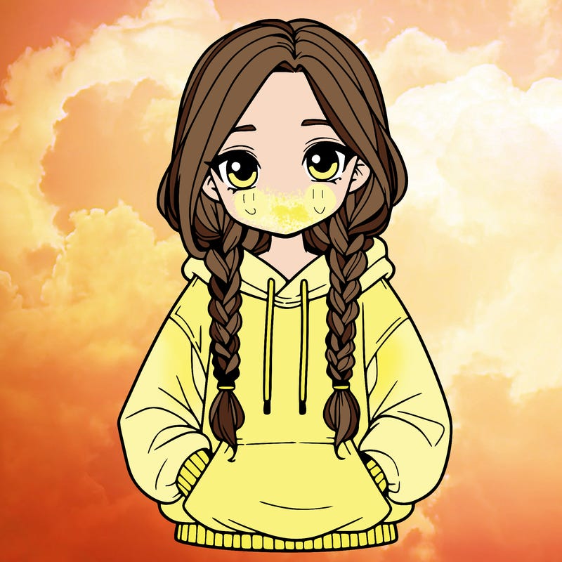 a realistic girl with a oversized hoodie and she has braids