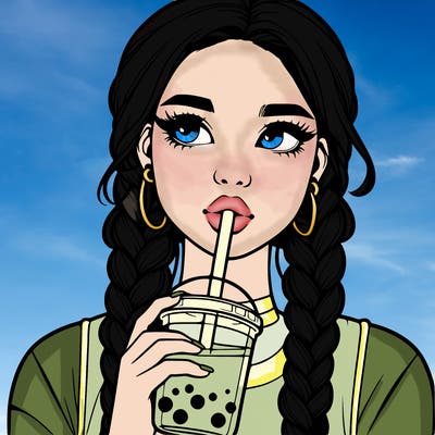 realistic girl with braided hair drinking boba