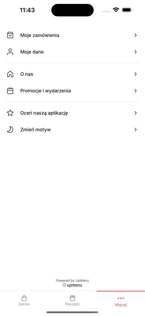 Frasses - The account and settings menu of the Frasses food ordering app showing order history and promotions