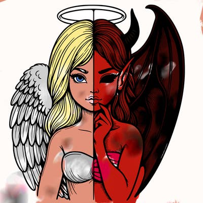 realistic angel half demon