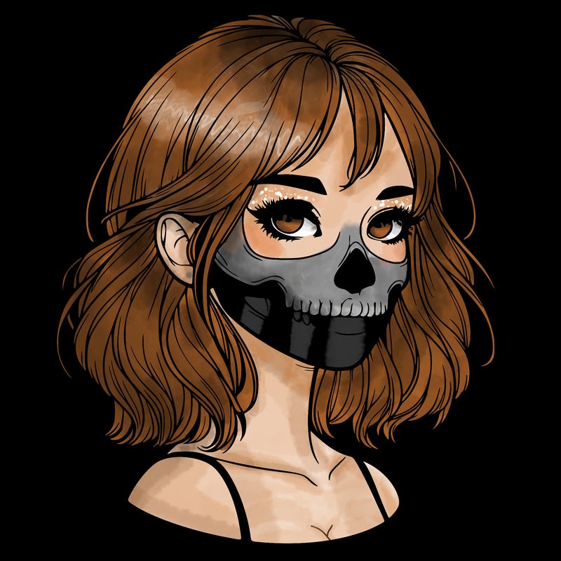 realistic girl with skull