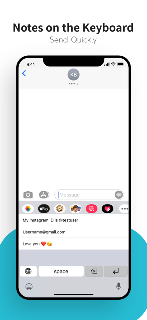 Paste Keyboard - Mobile app interface showing the Paste Keyboard feature with saved text templates for fast messaging