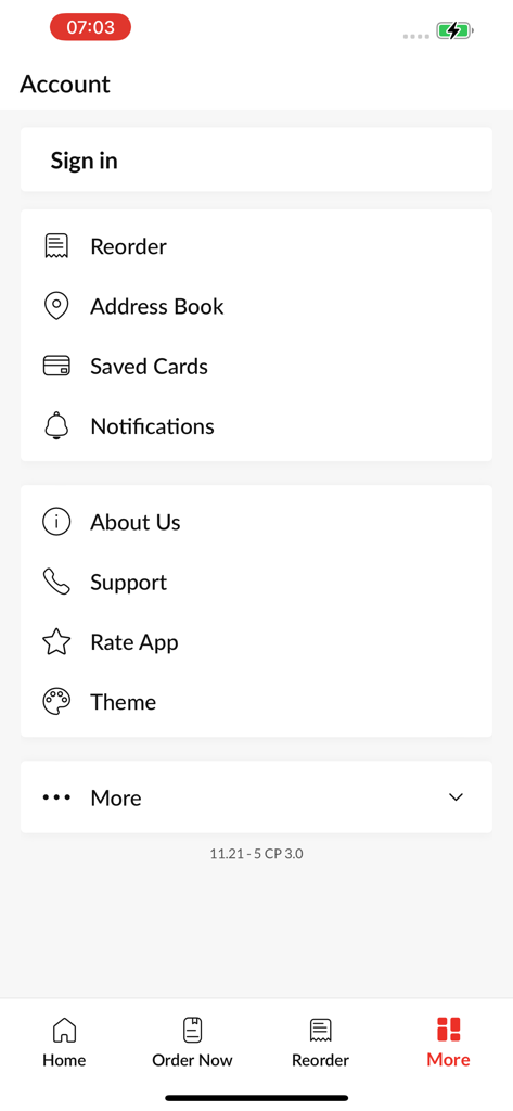 Eat Out Guildford - User account and settings menu of the Eat Out Guildford food delivery app