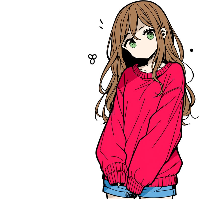 manga teen girl  in a sweater and baggy pants