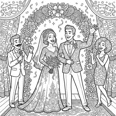 Get ready for a wedding celebration like no other with our hilarious Comedians x Wedding coloring page. This unique design blends the joy of matrimony with the fun of stand-up, promising endless creative possibilities.