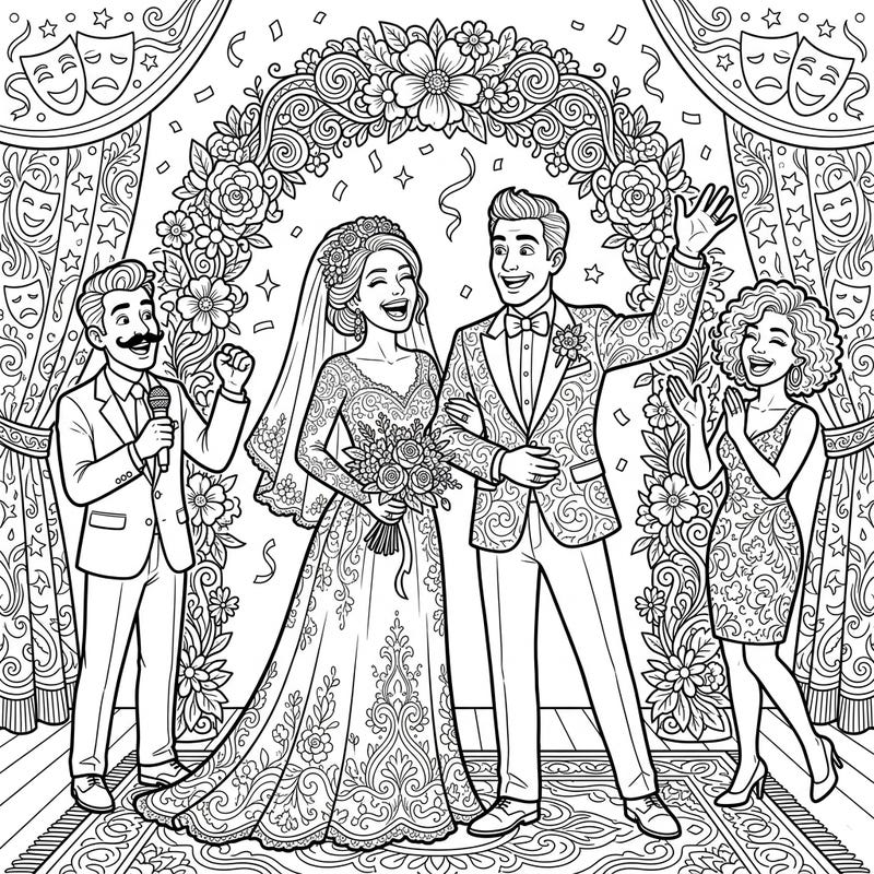 Get ready for a wedding celebration like no other with our hilarious Comedians x Wedding coloring page. This unique design blends the joy of matrimony with the fun of stand-up, promising endless creative possibilities.