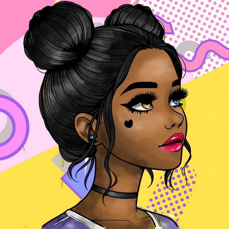 realistic girl with buns on the top of her head