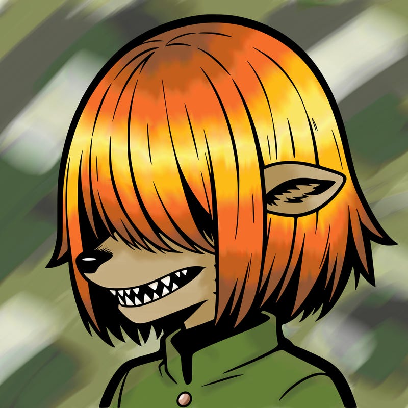 sharp teeth deer man with bob haircut