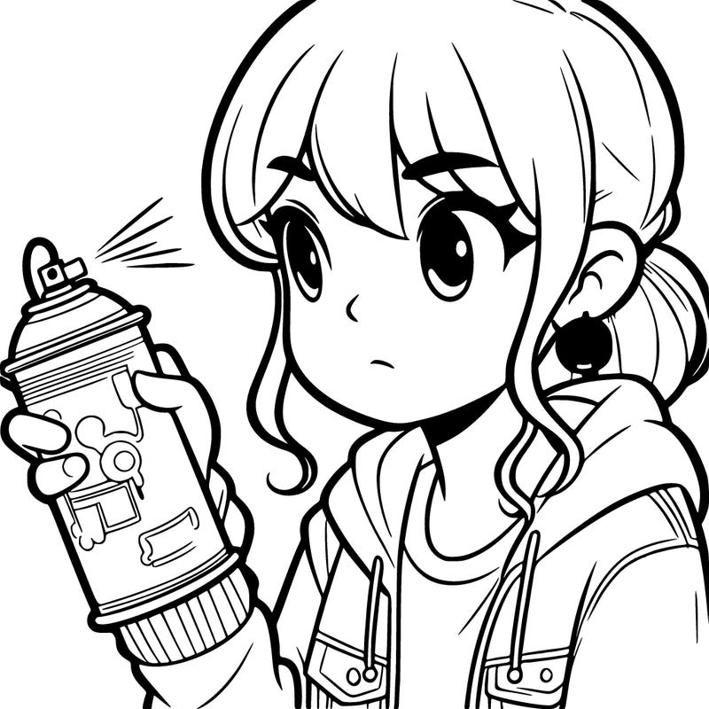 a girl looking at a spray painting can