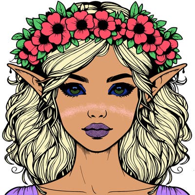 realistic female elf with flower crown