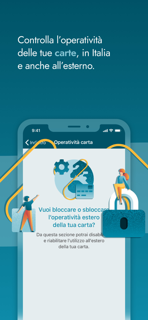 Inbank notify app screen for managing and locking bank cards for international travel