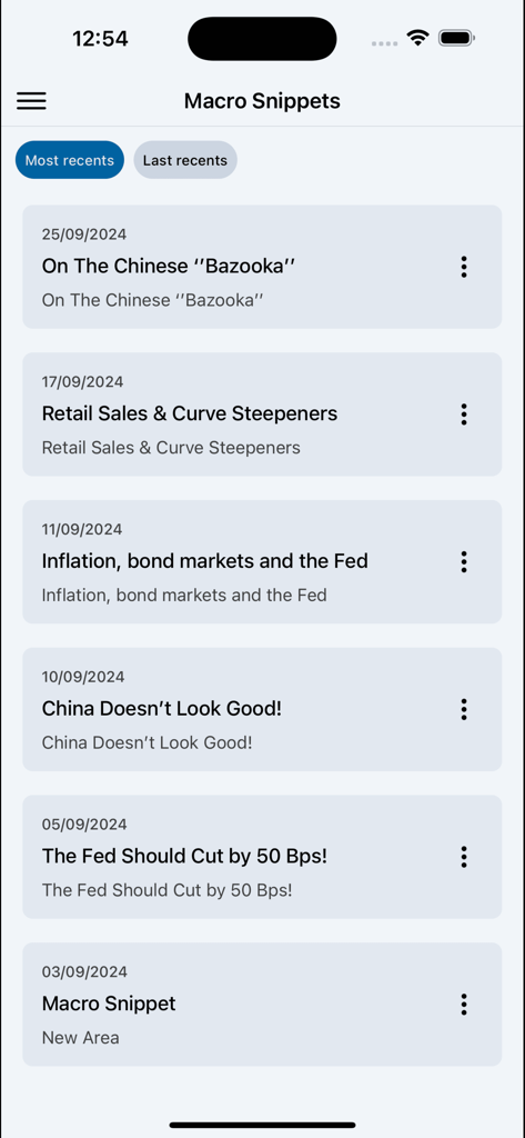 The Macro Compass - A list of daily macro economic insights and news snippets in The Macro Compass mobile app.