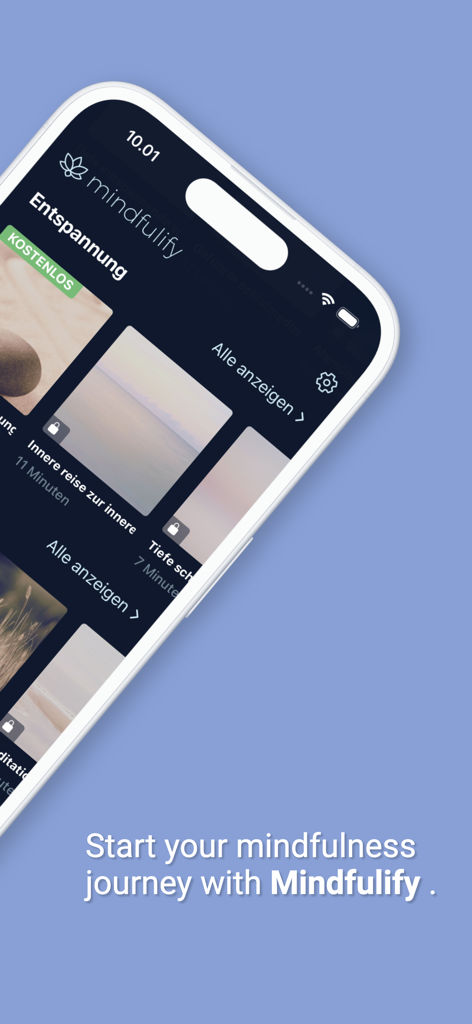 Mindfulness App - Mindfulify - Mindfulify app interface on a smartphone showing relaxation and meditation exercises