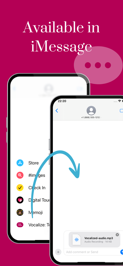 Text to Speech Audio Voice - Text to speech app integration in iMessage showing an audio file being shared in a conversation
