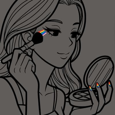 little girl putting on makeup