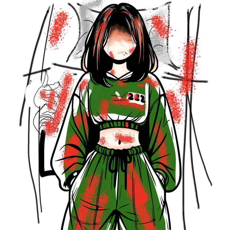 realistic girl faceless with baggy pants and a crop top