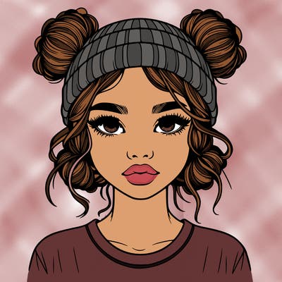 realistic girl with buns in her hair with a beanie on