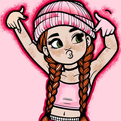 realistic teenage girl with braids and a beanie and crop top doing 🫶🏼