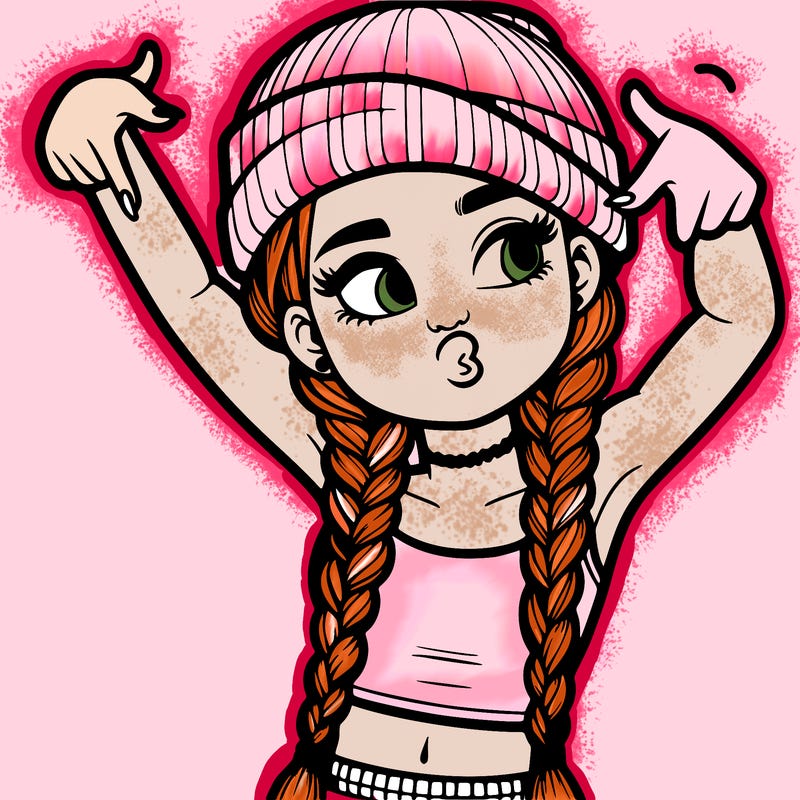 realistic teenage girl with braids and a beanie and crop top doing 🫶🏼