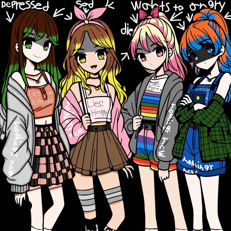 teen manga girls group of 4