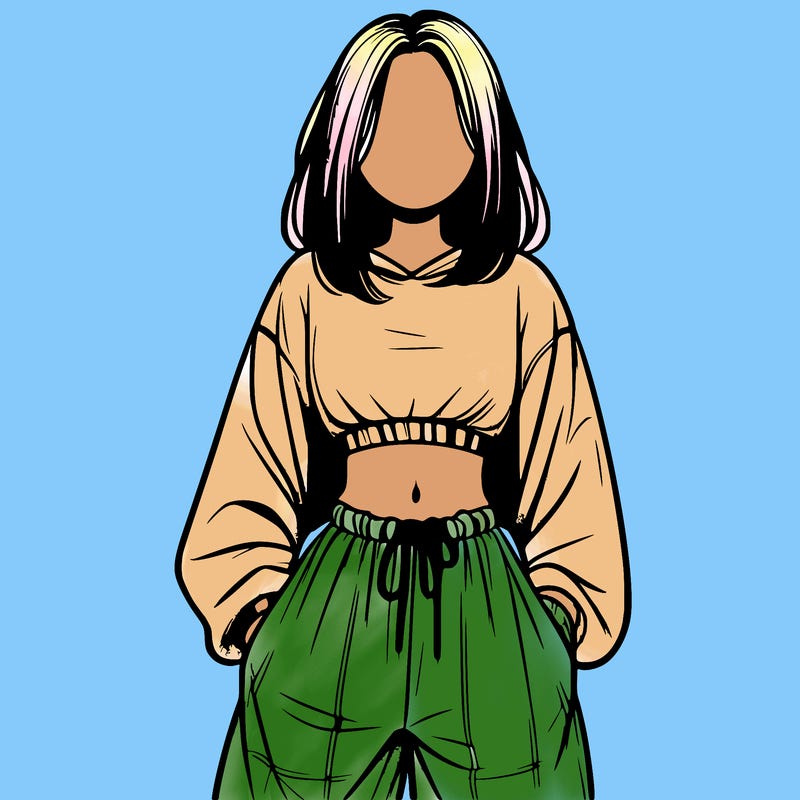 realistic girl faceless with baggy pants and a crop top