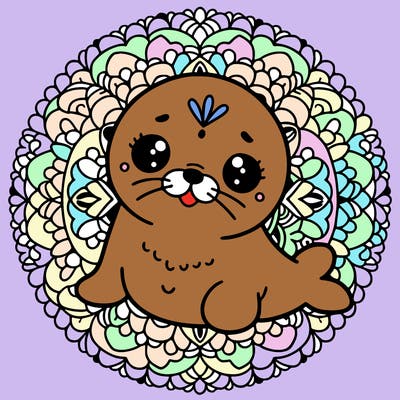 a cute baby seal mandala