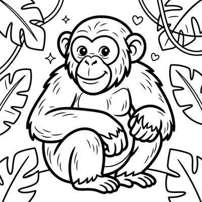 Introduce your toddler to the wonders of the jungle with this delightful chimpanzee coloring page. Featuring ultra-thick lines and simple shapes, it's perfect for little hands to explore colors and boost motor skills.